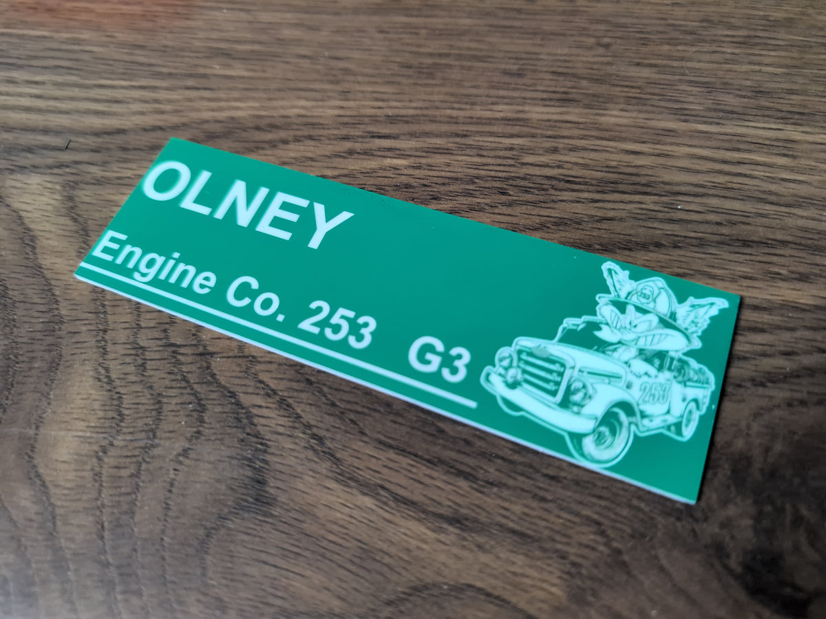 Green over white personalized fire station gear locker nameplate