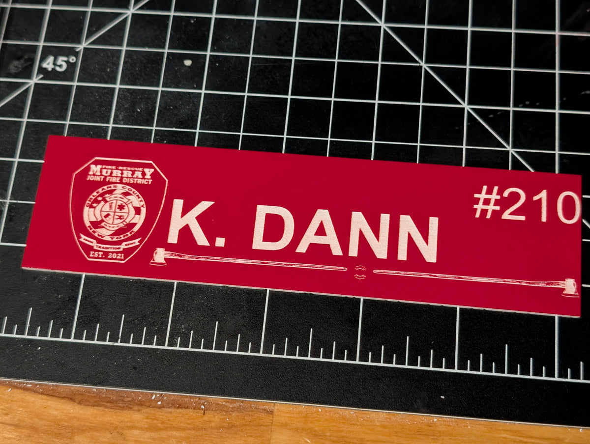 Red over white personalized firefighter gear locker nameplate